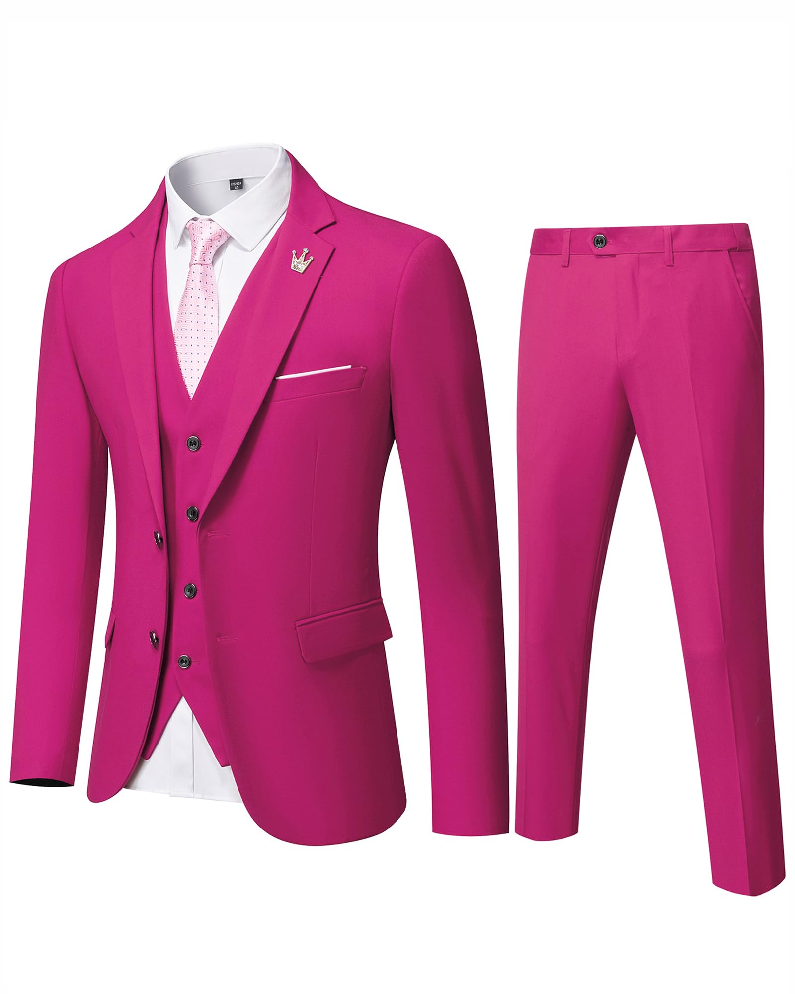 MY'S Men's 3 Piece Slim Fit Suit Set, 2 Button Blazer Jacket Vest Pants with Tie, Solid Wedding Dress Tux and Trousers