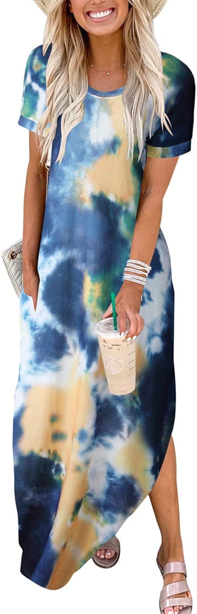 Vista 2 de ANRABESS - Vestido largo de playa de verano con bolsillos, suelto, informal, de manga corta, para mujer