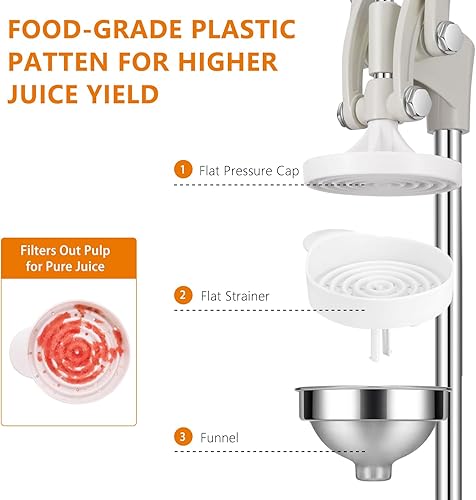 Miniatura 4 de Exprimidor XXL de hierro fundido a mano para naranja, limón, lima, granada, pomelo, cítricos con doble patrón y taza de acero inoxidable, exprimidor