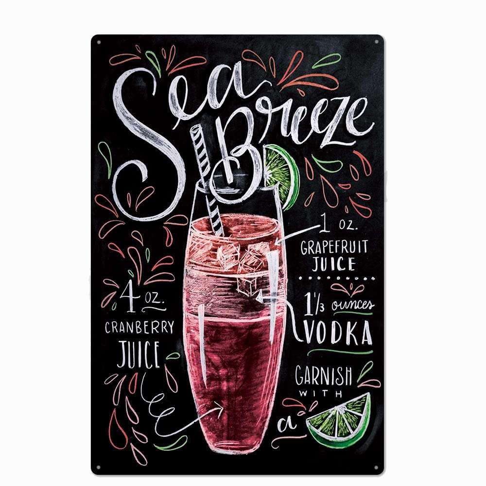 Cocktail Bar - Metal Tin Sign Retro Vintage Plaque Set of 4