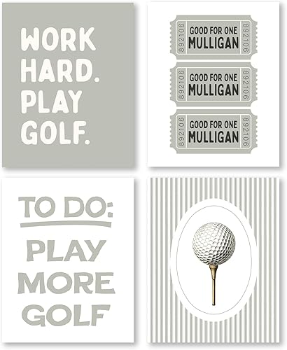 Miniatura 11 de Pleonox Juego de 4 impresiones artísticas de pared a rayas grises de 8 x 10 pulgadas, juego de 4, decoración de guardería deportiva, carrito de golf