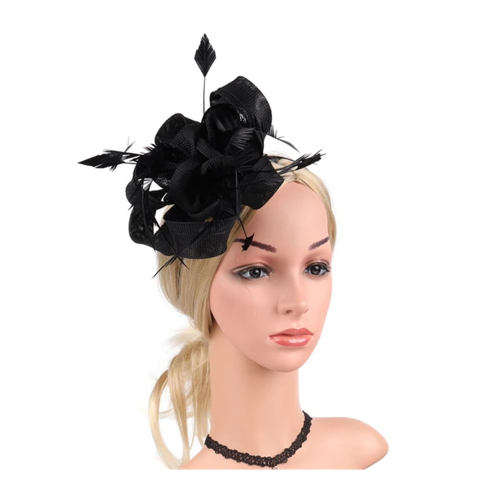 UALXPAO Wedding Hats Tea Party Fascinators Headband Hat Flower Feathers Ribbon Fascinator Hats for Women Wedding Cocktail for Tea Party,Weddings(Black)