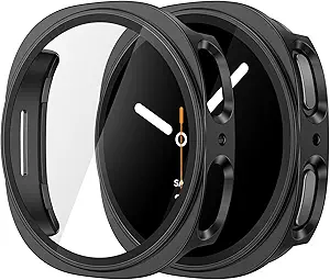 Misxi 2-Pack Hard PC Case with Tempered Glass Screen Protector for Samsung Galaxy Watch 8 44mm, Overall Protection Anti-Slip Scratch-Resistant Cover for Galaxy Watch8, Black