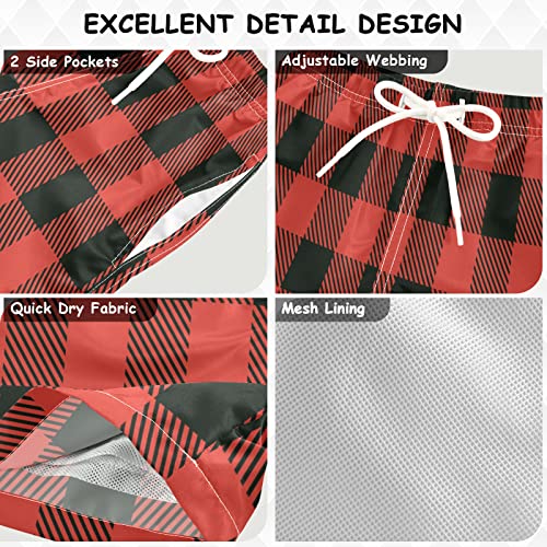 Red Black Buffalo Plaid Check Boys Swim Trunks Toddler Swim Board Shorts Quick Dry Little Boy Swimwear Bathing Suits2