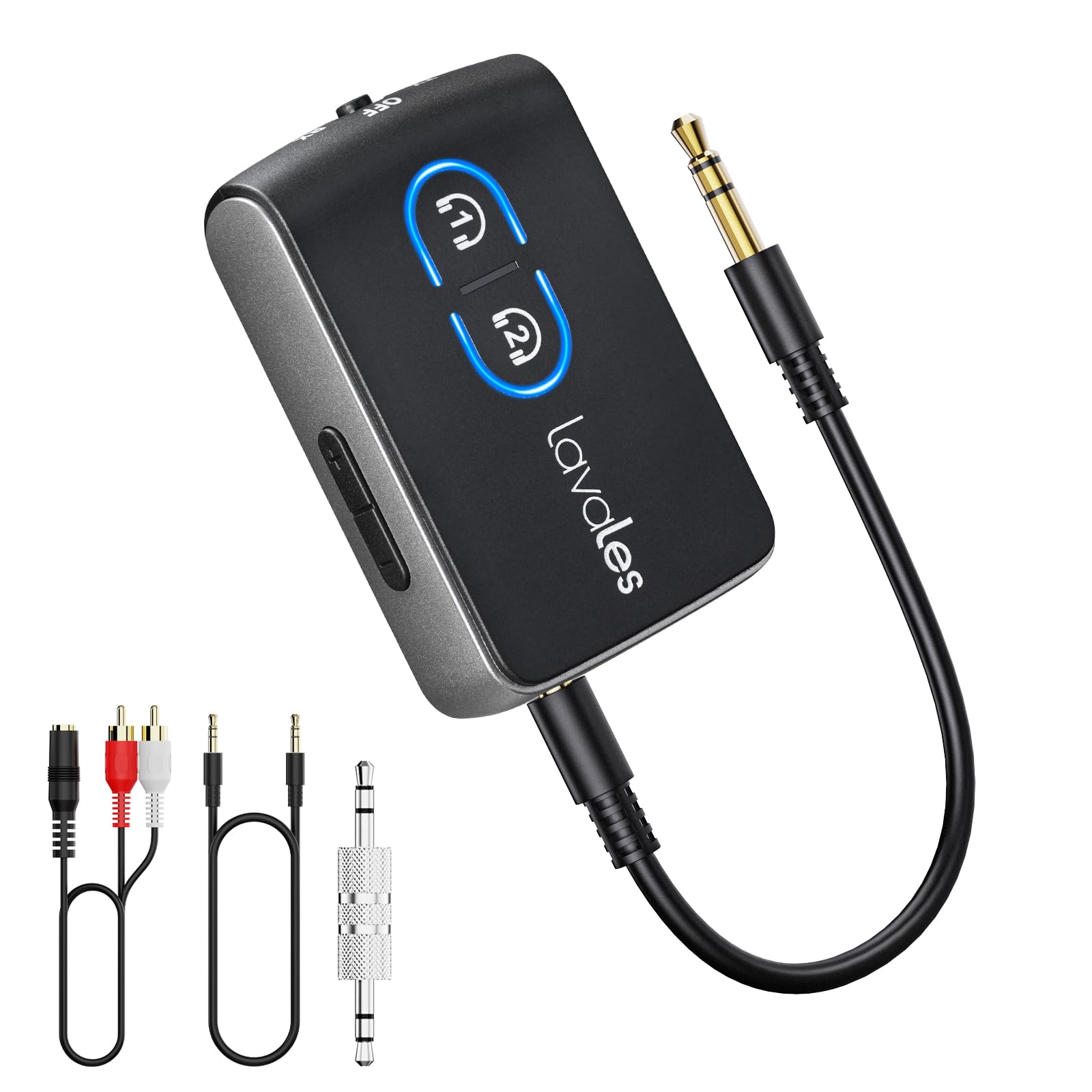 Receptor transmisor Bluetooth 5.3 para TV a auriculares inalámbricos, doble enlace aptX adaptable/LL/HD audio, adaptador AUX Bluetooth 2 en 1 para estéreo doméstico, barco, gimnasio, MP3