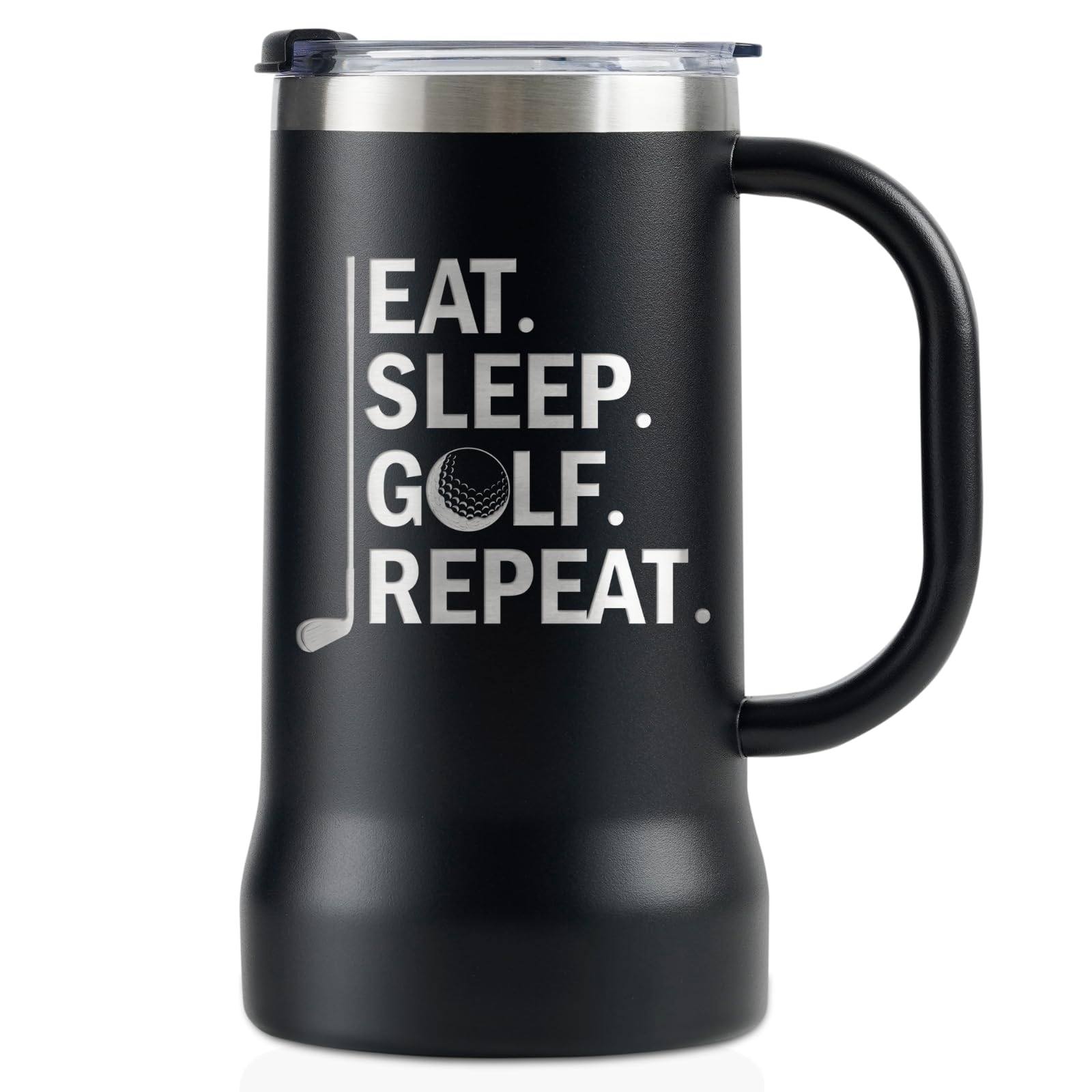 Onebttl Golf Beer Mug for Men - 24oz Stainless Steel Stein Tumbler with Handle and Lid - Golf Dad Gift for Father's Day, Christmas