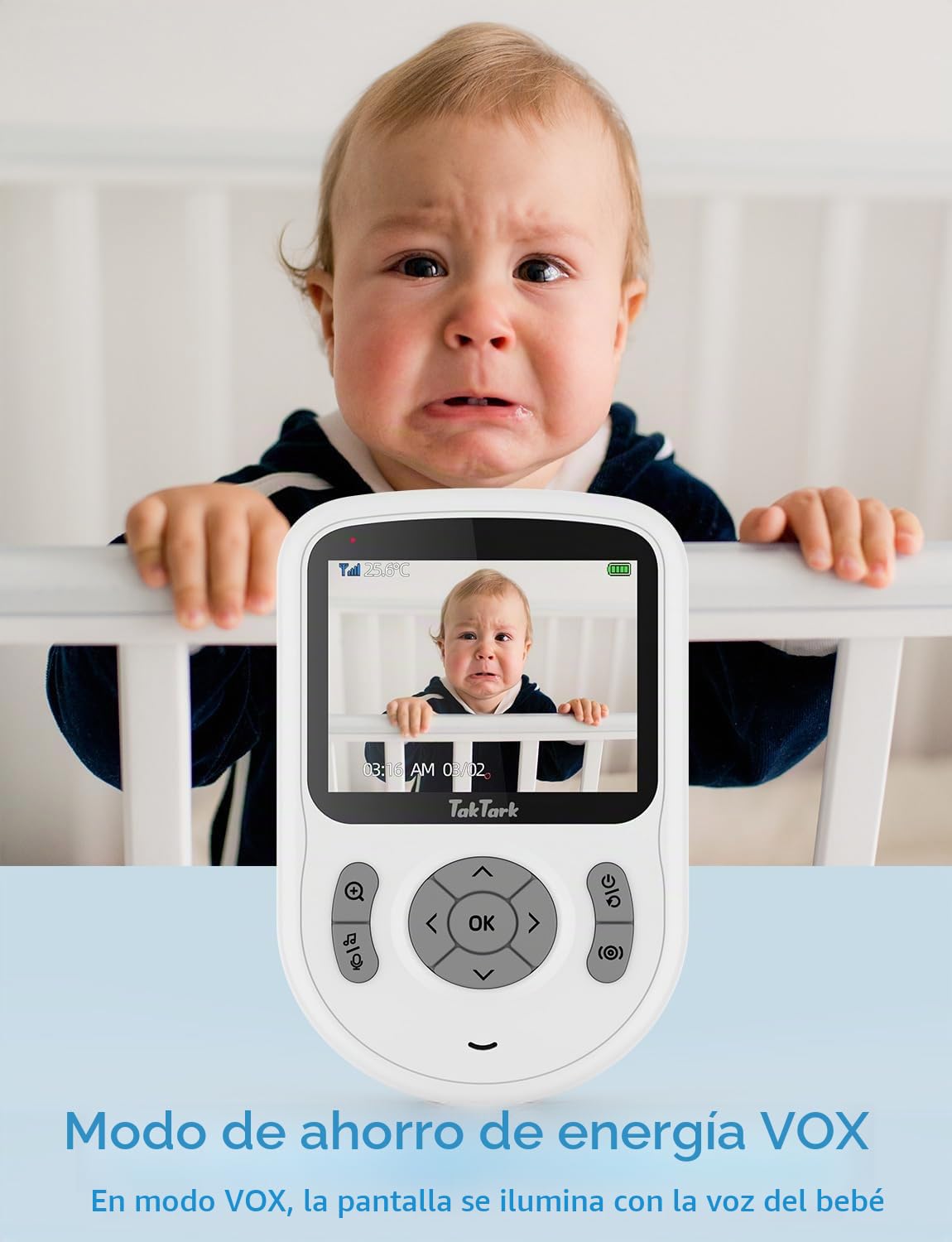 TakTark Camara Vigilancia Bebe, 2.8 Pulgadas 720P HD 750mAh Vigilabebes con Camara con Pantalla IPS,Visión Nocturna,Comunicación Bidireccional,VOX,Control de Temperatura,Nanas,sin WiFi sin App
