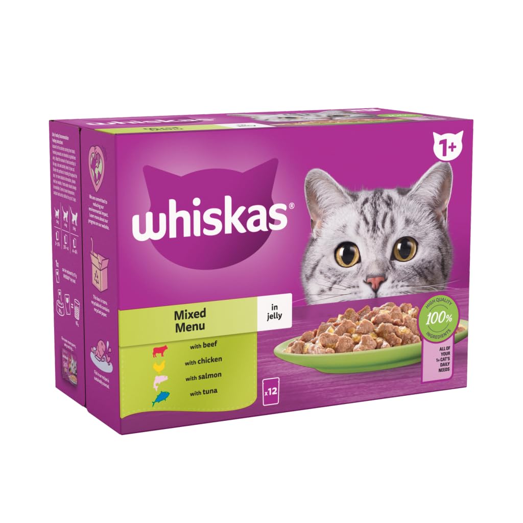 Whiskas 1+ Mixed Selection in Jelly Pouches, Adult Cat Food (12x85g)