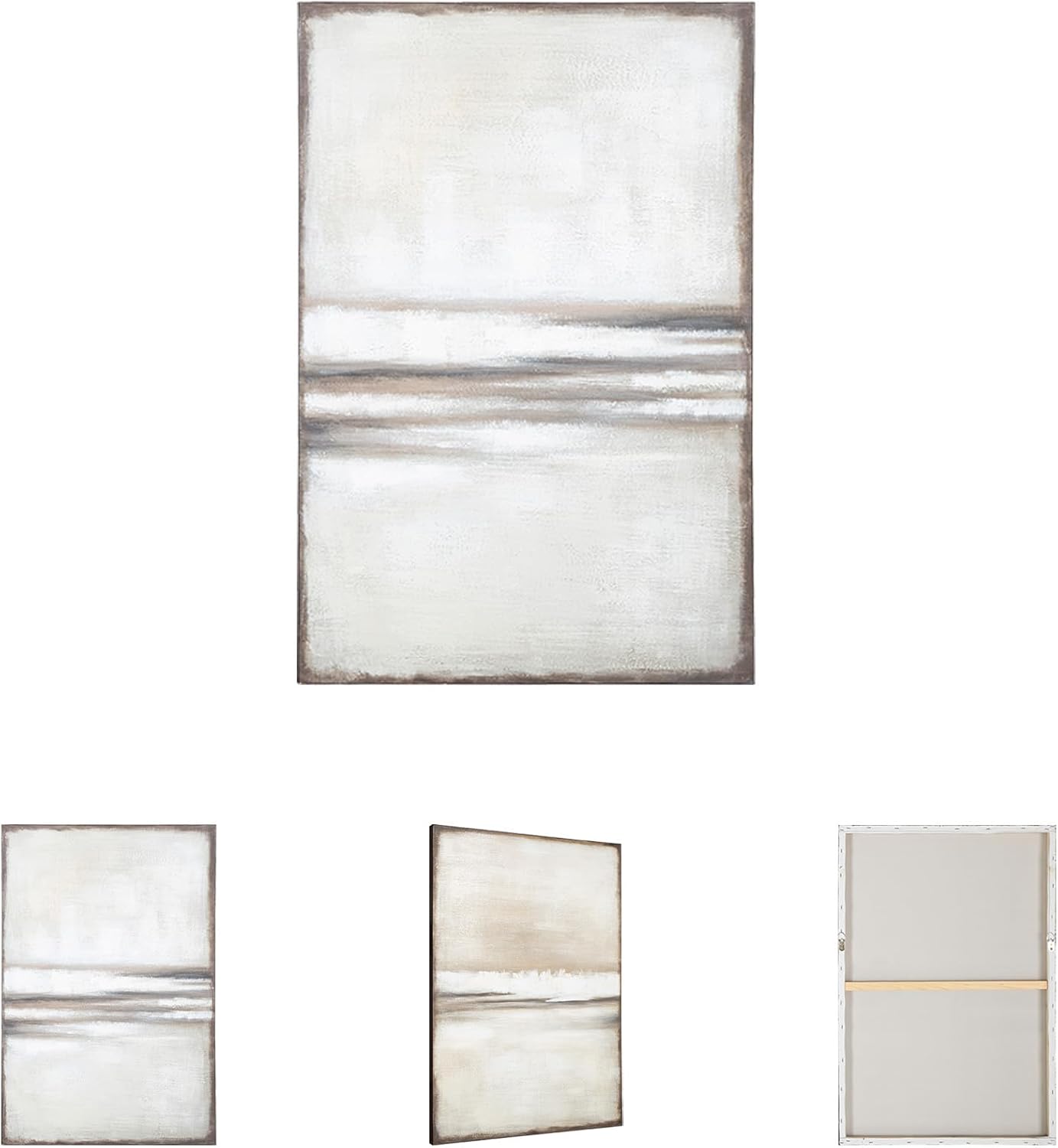 Signature Design by Ashley Brockdunn Modern Rectangular Abstract Hand-painted Wrapped Canvas Wall Art 24 x 36 Inches, Set of 2, Beige & Light Brown
