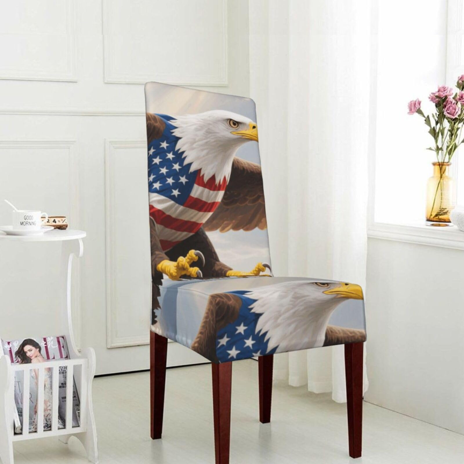FekiLoot Stretch Dining Room Chair Covers Removable Washable Parsons Chair Slipcovers American Eagle Flag Chair Seat Protector Cover for Hotel, Office, Ceremony, Banquet, Wedding Party