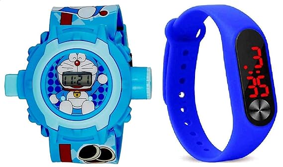 S S Traders Combo of 24 Photos Cartoon Images Projector Watch with Digital Wrist Band for Kids, Boys and Girls (Blue)