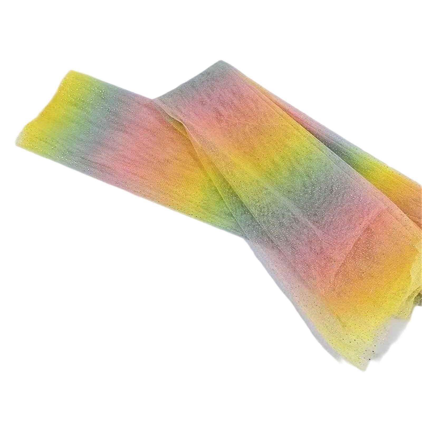 Rainbow Shimmering Tulle Fabric 150cm Wide Soft Polyester Sheer for Wedding Dress Sewing Craft Rainbow Glitter Tulle for Dressmaking