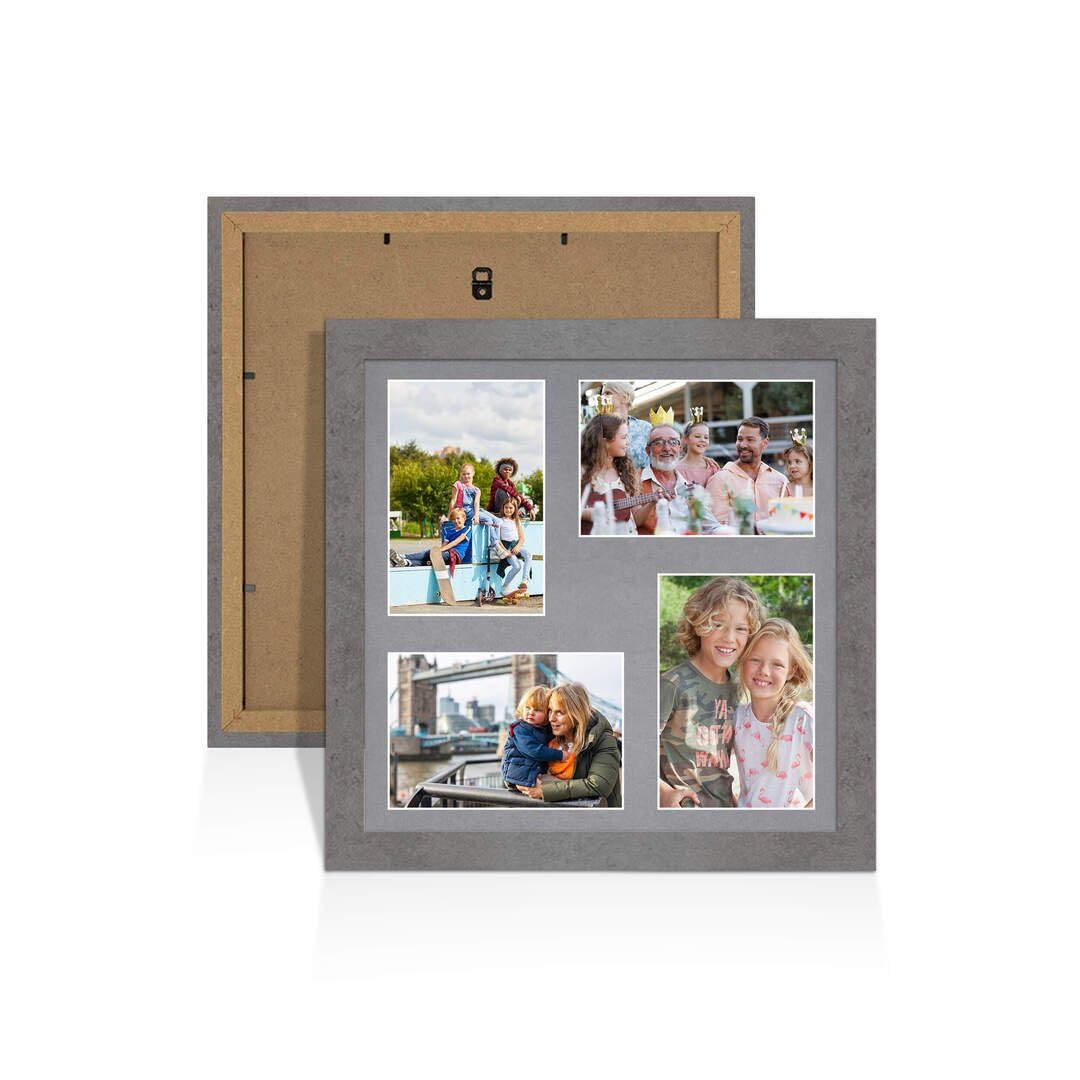 Procut Global 12X12 Marble Grey Photo Frames For Multiple Pictures with Mid Grey Mount-Modern Collage Frame with 4 Apertures (4x) 6X4-Engineered Wood with Shatterproof Perspex โ image 1
