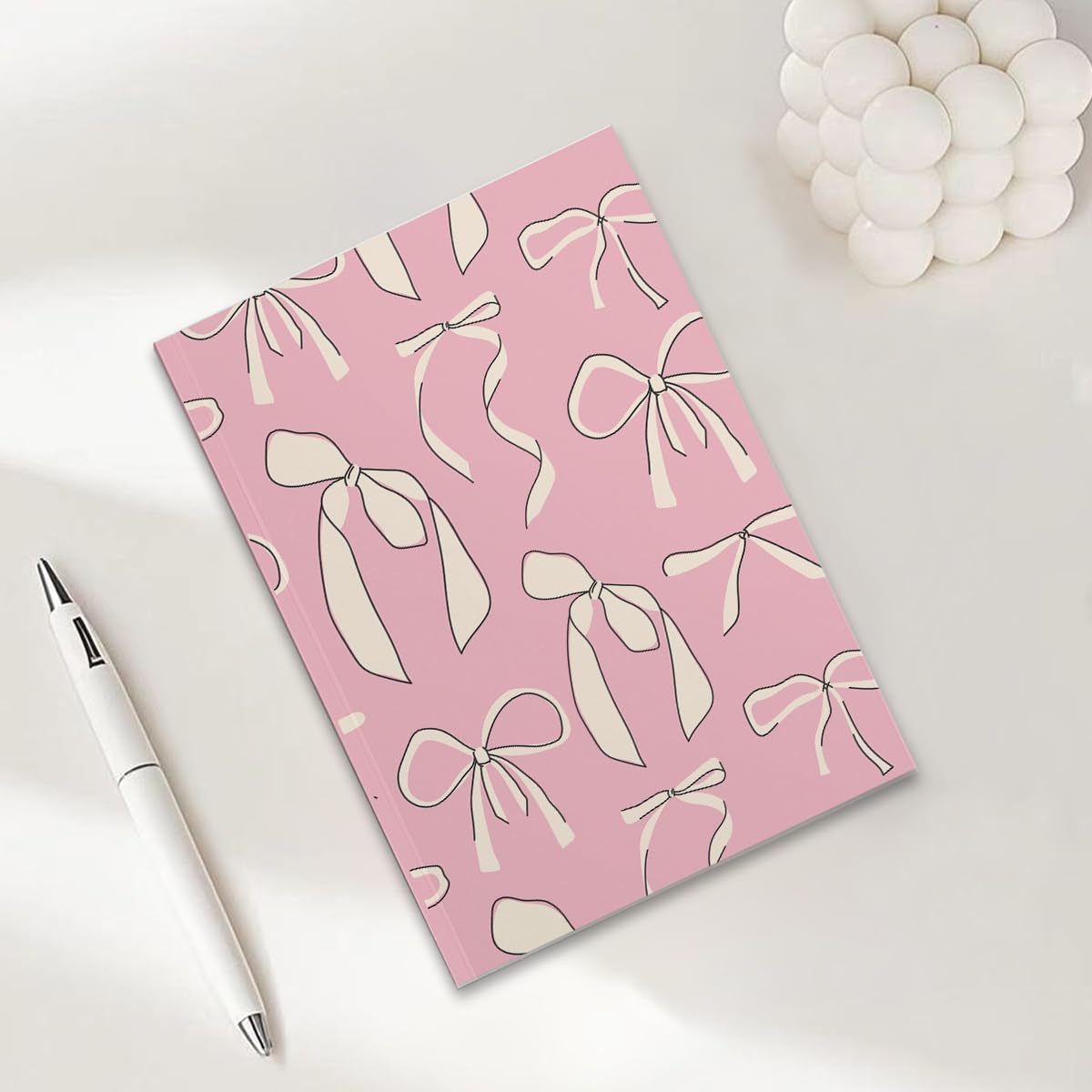 Minimalist Coquette Pink Bow Notebooks for Work, A5 Composition Notebook College Ruled Note Book, Notepads Lined Travel Planner Journal for Writing Note Taking