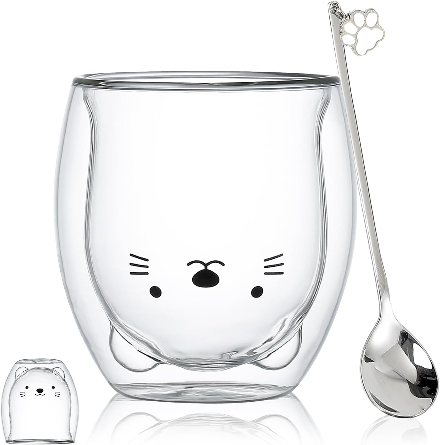 Cute Mugs Glass Double Wall Insulated Glass Espresso Cup, Coffee Cup, Tea Cup, Milk Cup, Best gift for Office and Personal Birthday (Cat)