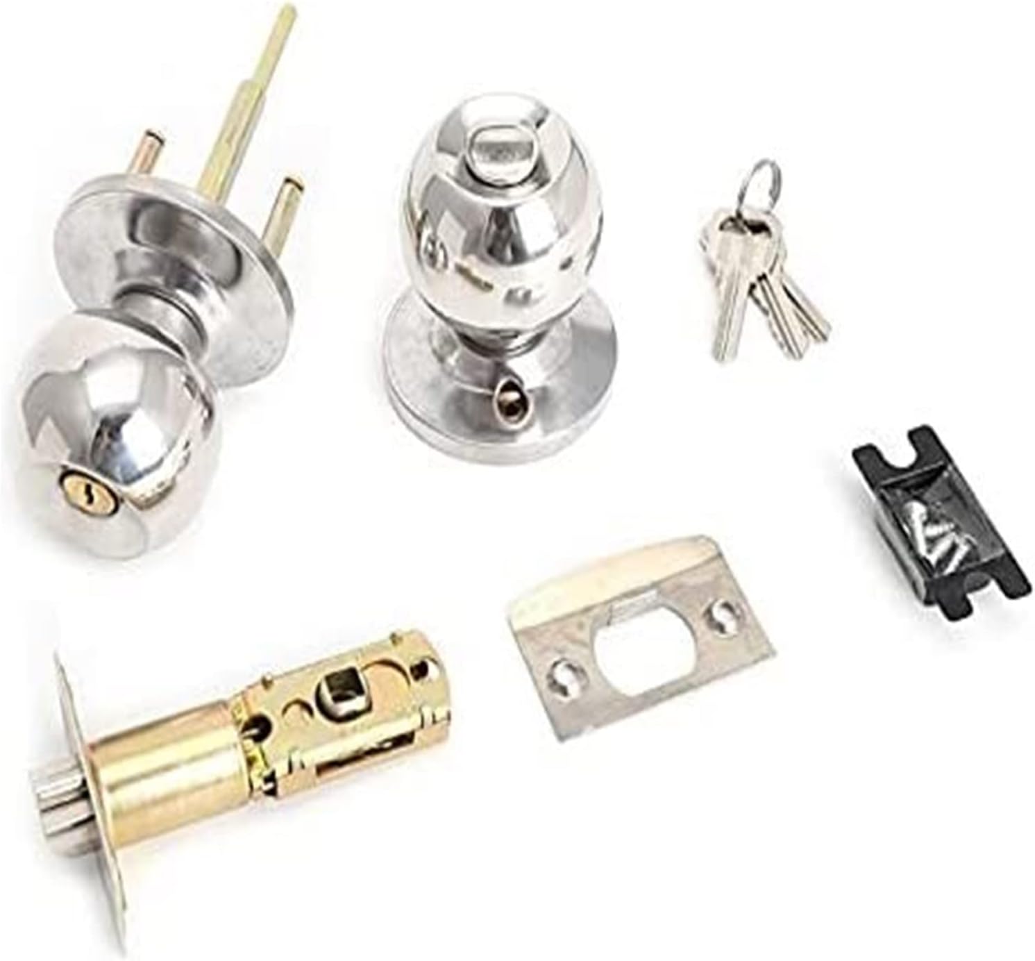 Barrel Lock,Drawer Locks,New Stainless Steel Round Ball Door Knobs Handle Passage Entrance Lock Entry with 3 Keys for Bedrooms Living Rooms Cabinet & Furniture Pulls