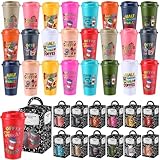 Mimorou 24 Set Teacher Appreciation Week Gifts Bulk, 16 oz Reusable Plastic Coffee Cups with Lids and Individual Gift Boxes, End of Year Tumbler Gifts for Teachers, Staff, Coworkers
