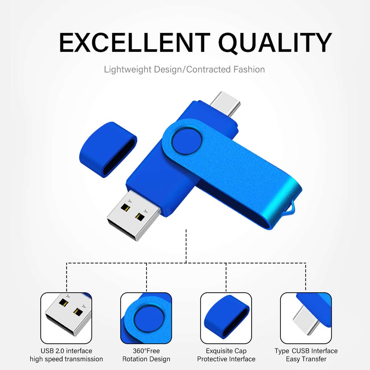 Yaxiny USB-C Flash Drive 8GB – USB 3.0 OTG Pendrive – Metaal Wit – Voor Android & PC