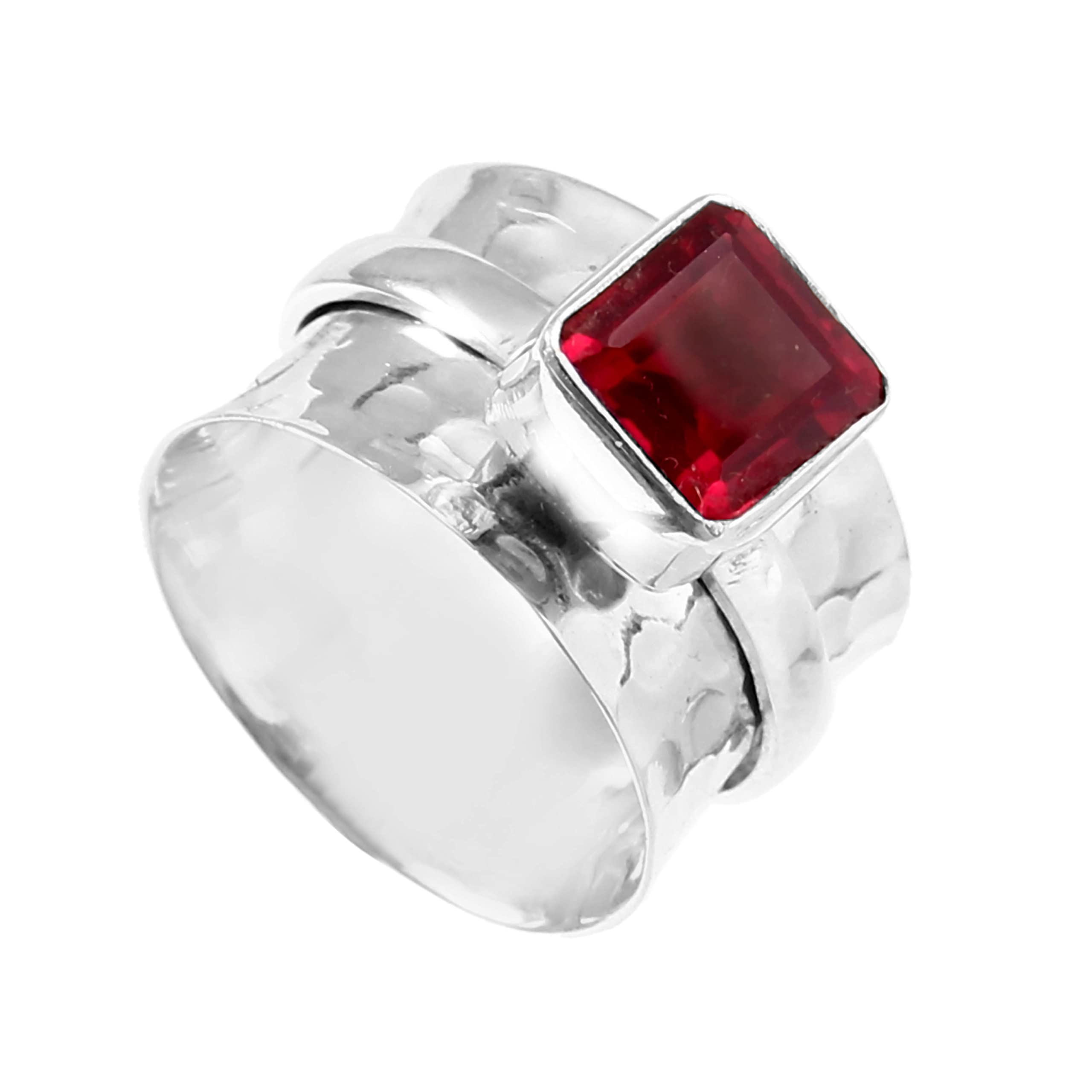 Red Mozambique Ruby Gemstone Sterling Silver Spinning Meditation Spinner Ring Jewelry Gift