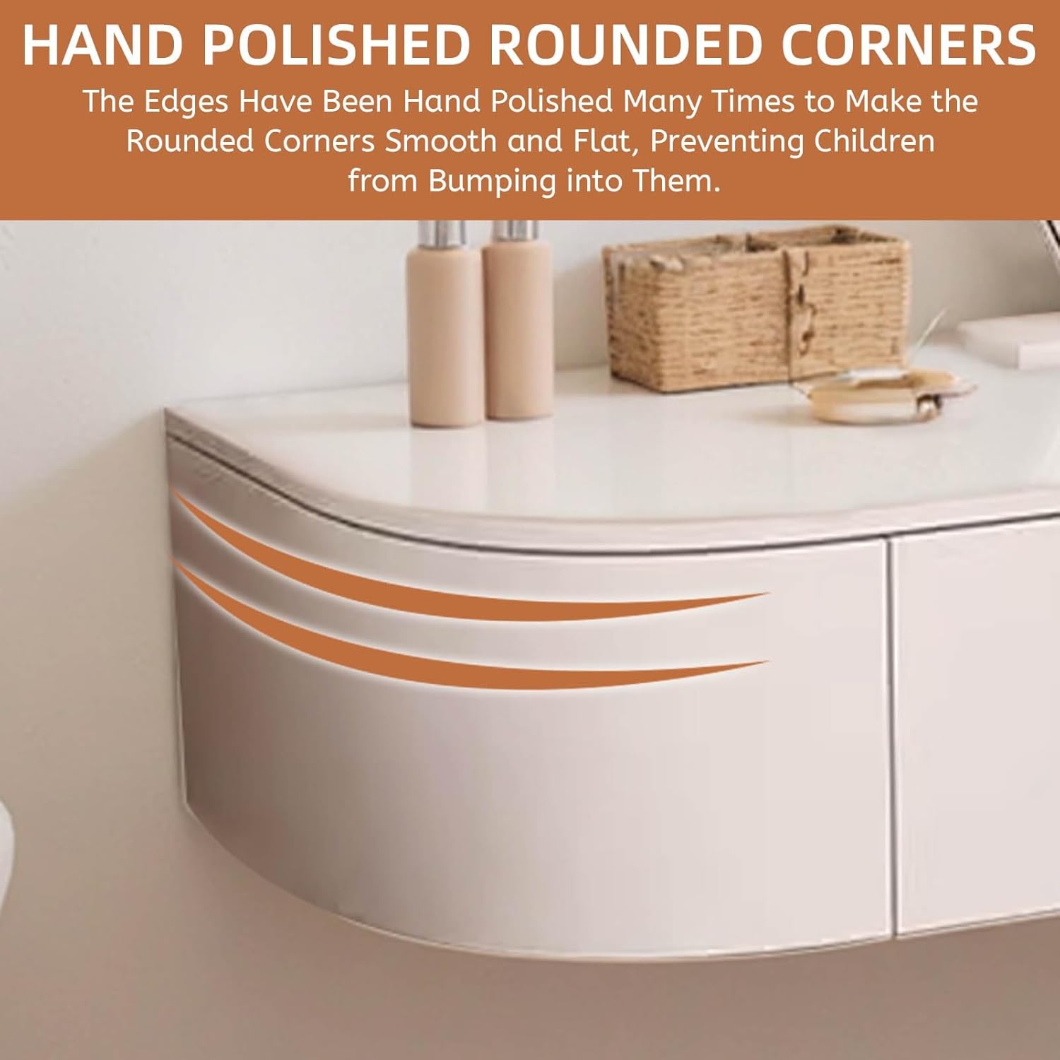 White Wall-Mounted Floating Desk with Drawers - Corner Vanity Makeup Table, Storage Cabinet & Dressing Table Shelf with Mirror for Bedroom & Home Office 47in with Mirror