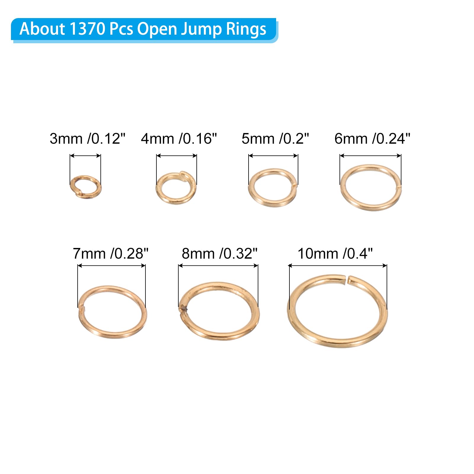 PATIKIL Jewelry Making Accessories Set, 4-10mm Open Jump Rings for Bracelet Necklace Making Findings Jewelry DIY, Light Gold - Image 2