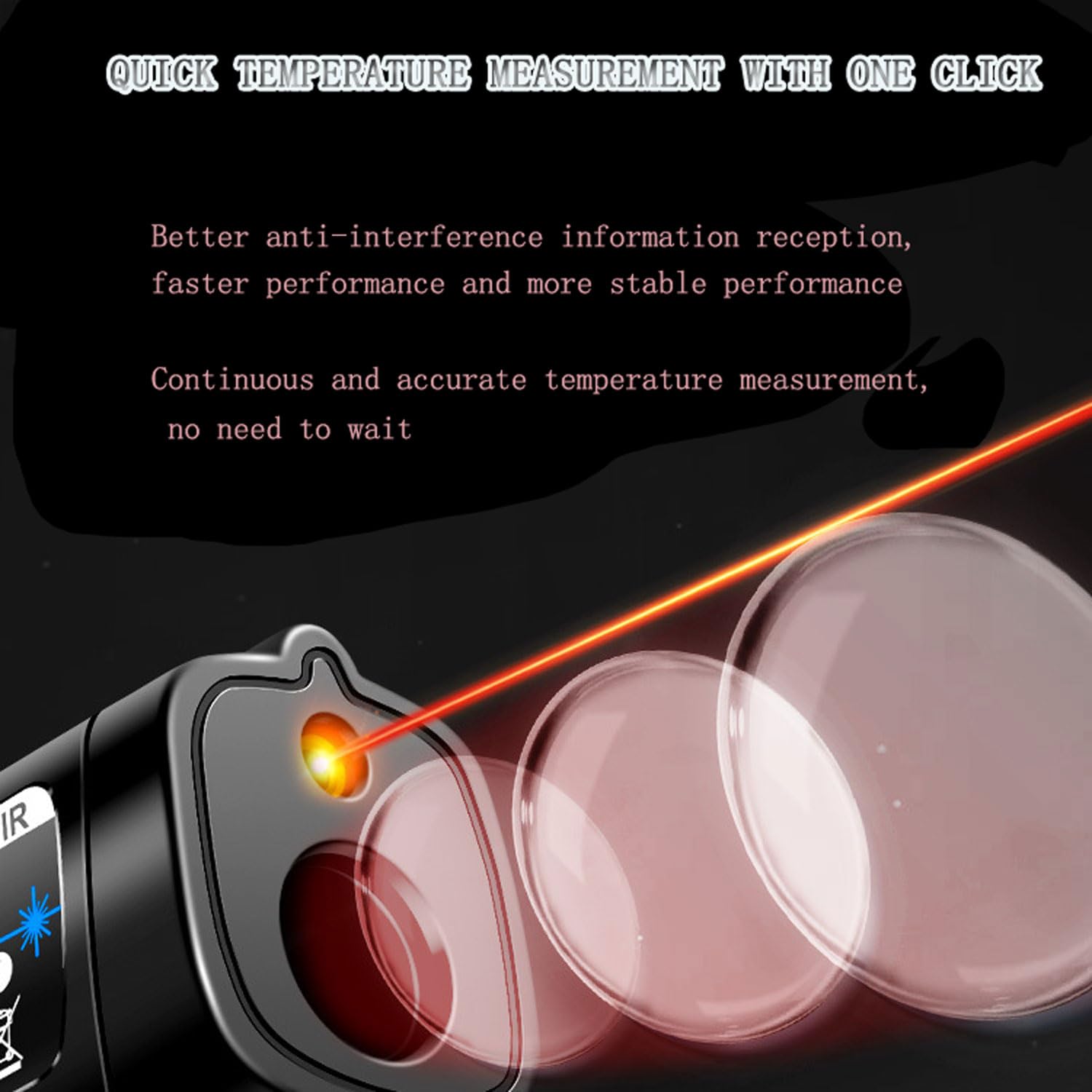 Sensor de termómetro, medidor de temperatura de calor portátil, la emisividad es ajustable y la emisividad se puede cambiar, aviso de batería baja y apagado automático en 20 segundos, para cocinar