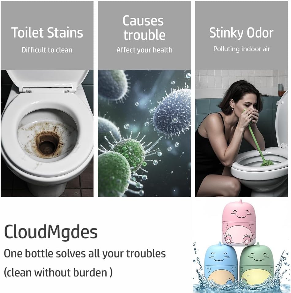 Miniatura 8 de 3 piezas de lindos frascos de limpiador de taza de inodoro en forma de dinosaurio, limpiador automático de cisterna de baño con aroma a océano,