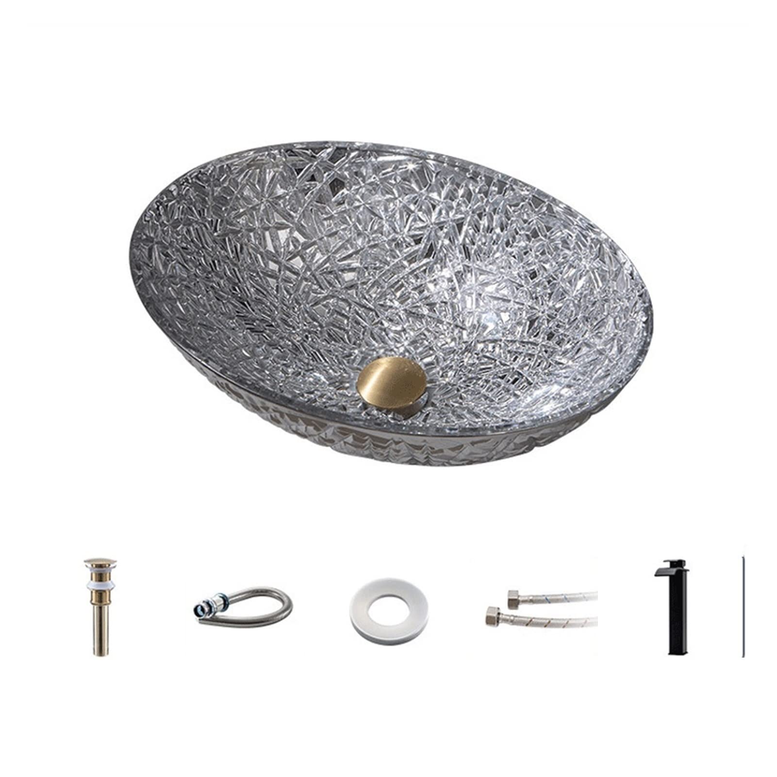 Bathroom Sink Countertop Silver Glass Basin Sink Bathroom Vessel Sinks Home Oval Wash Galvanized Tempered Counter Basin
