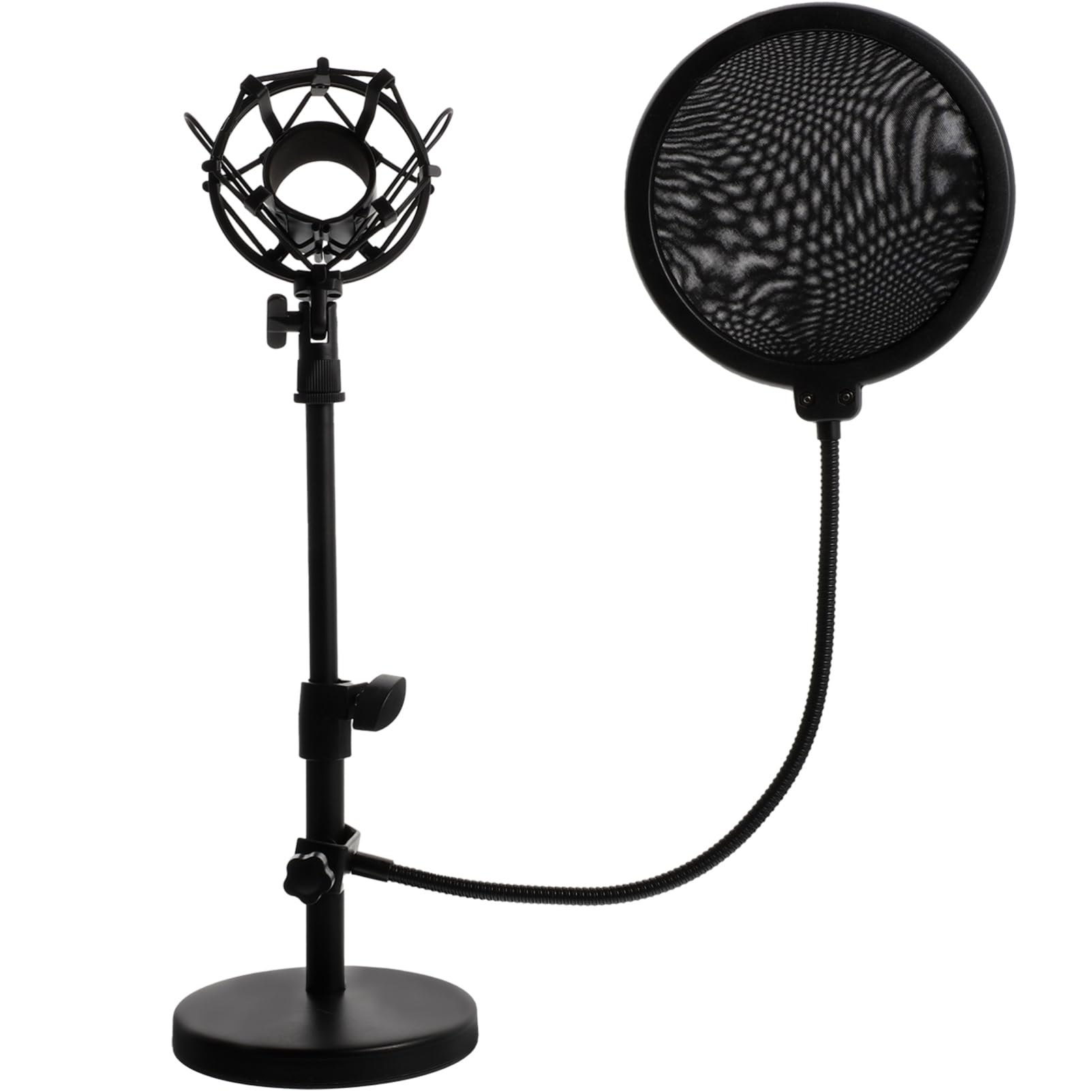 Supporto Microfono da Tavolo Antivibrazione Regolabile Nero | Metallo Stabile, con Filtro Pop e Ripiano, per Voice Over e Radio Broadcasting