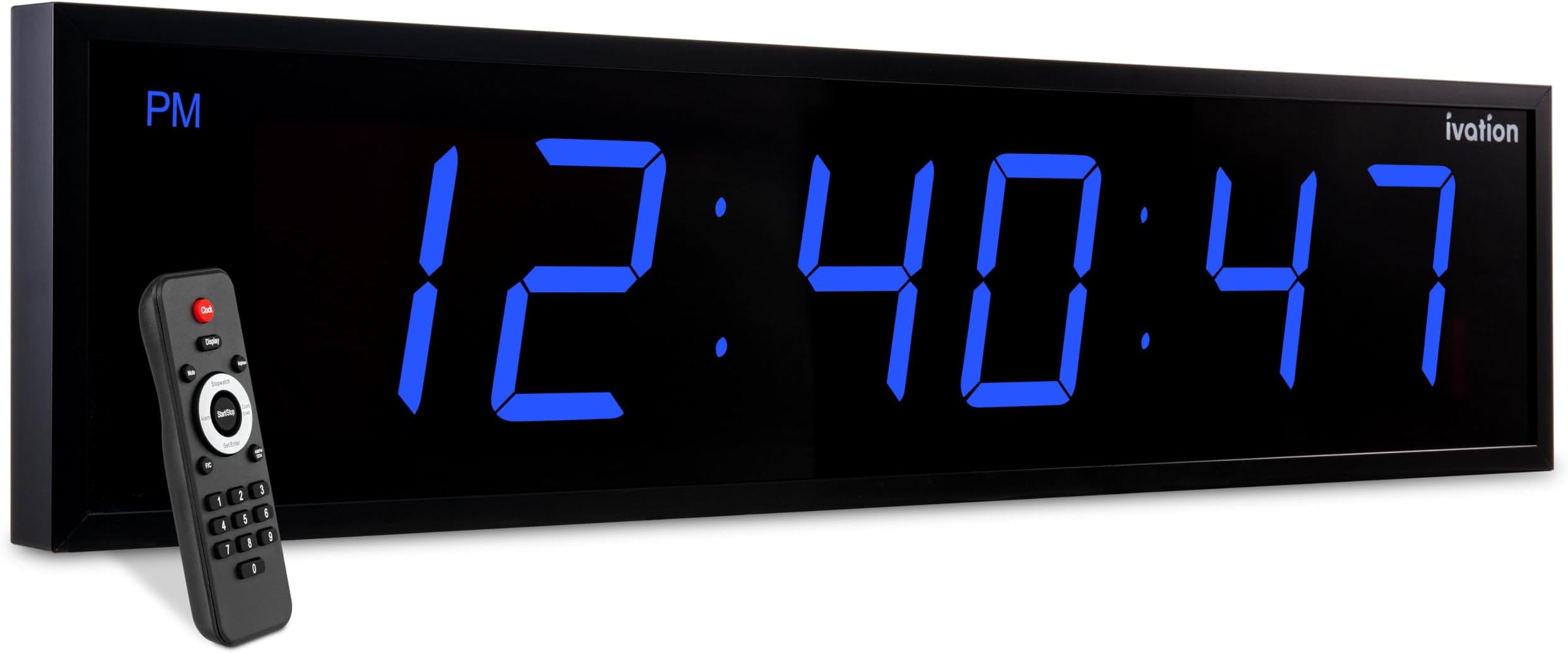 Ivation Huge Oversized 72" Large Digital LED Clock | Big Digital Clock w/Multi-Function Display – Stopwatch, Timer, Alarms, Temp & Date | 6 Brightness Levels, Time Memory & Remote (Blue)
