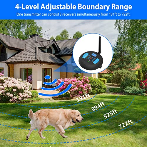 Rivulet Electric Wireless Dog Fence System Electric Fence Automatic Trigger Pet Shock Containment Boundary System Adjustable Range Up To 722Ft-Ipx8 Waterproof Rechargeable Collar, Small Medium Large #TOP1
