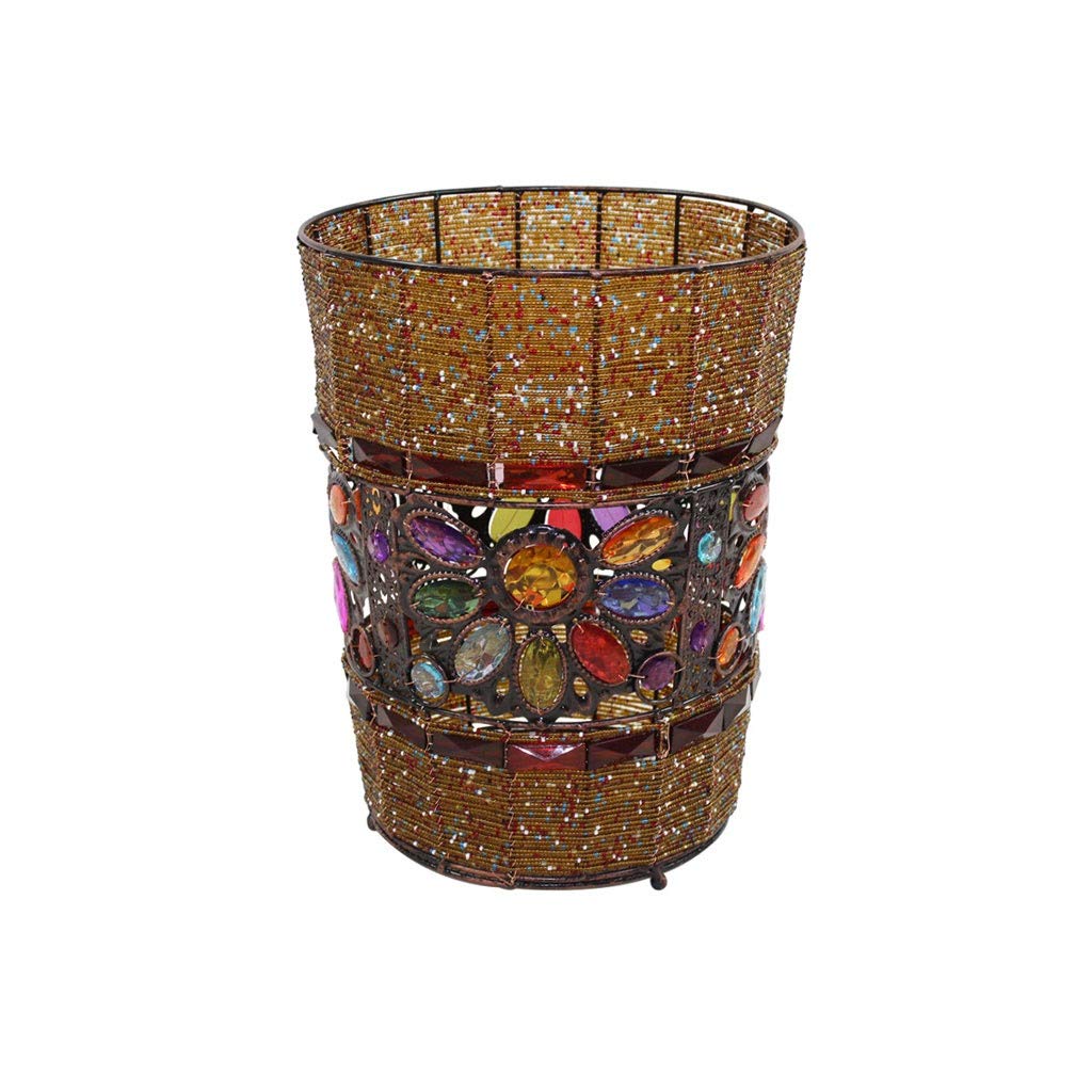 Handmade Trash Can Plexiglass Beaded Indoor Garbage Container Bin Creative Retro Iron Waste Paper Bin Storage Recycle Rubbish Bin