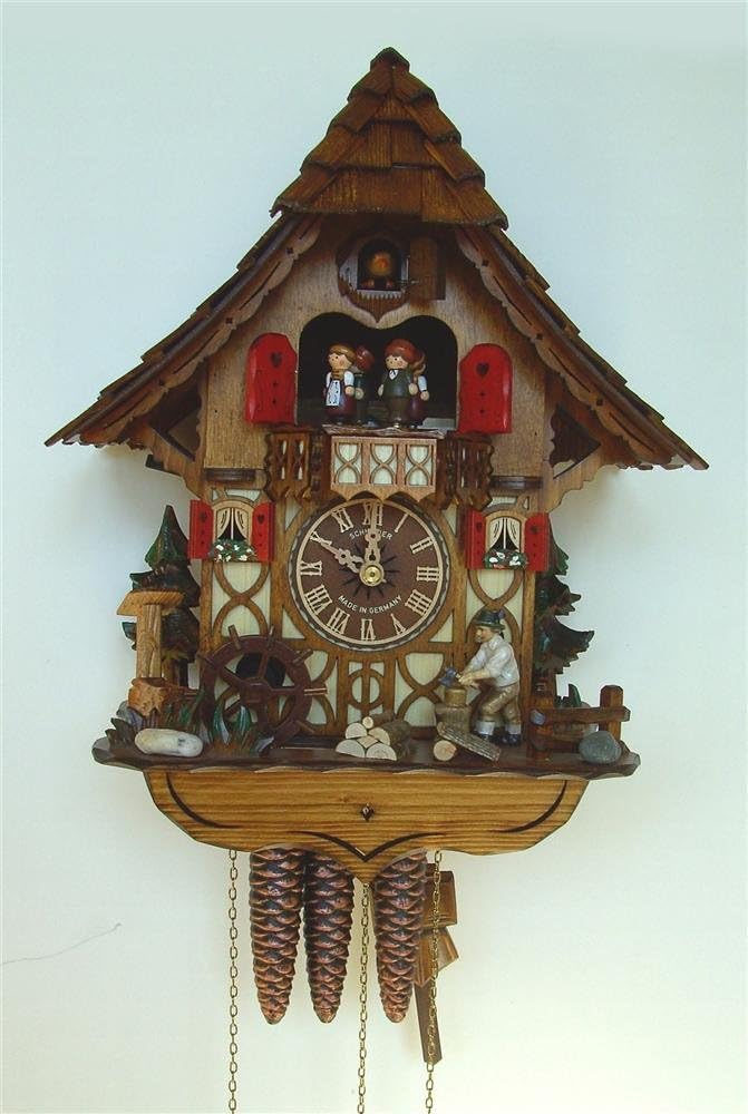 Schneider 14" Chalet Cuckoo Clock with Moving Woodchopper, Water Wheel and Dancing Children