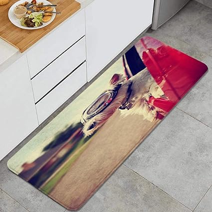 Amazon Eilanna キッチンラグ 都会の近所の道を車に乗ってかわいいウエストハイランドテリア犬 滑り止め台所マット 耐磨耗性快適なフローリングのドアマット フロアマット 家 オフィス 流し 掃除易い 台所マット 45x1cm Eilanna キッチン マット 通販