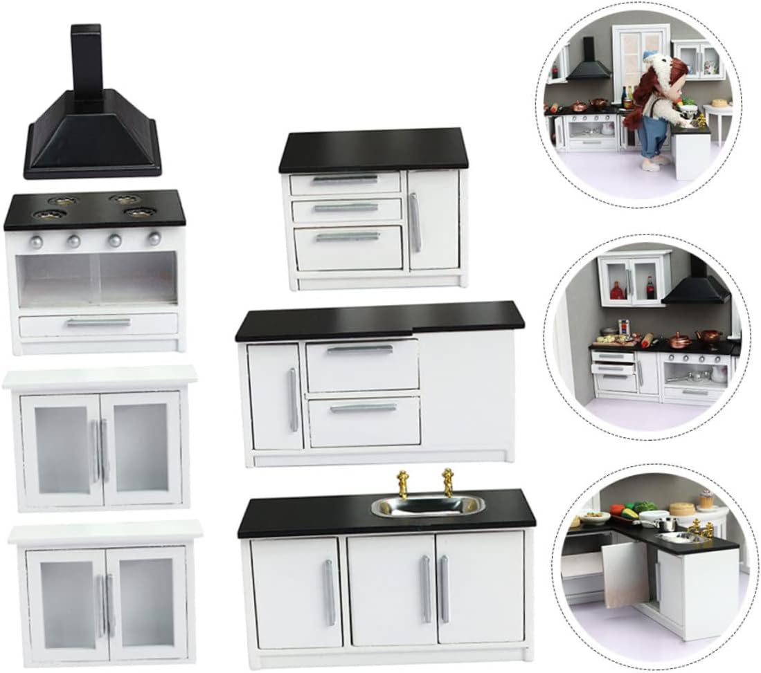 Generic 1 Set Miniature Kitchen Furniture Dollhouse Accessory Gas Stove Cabinet for DIY Scenes for Mini House Decor Safe Wear Resistant Material