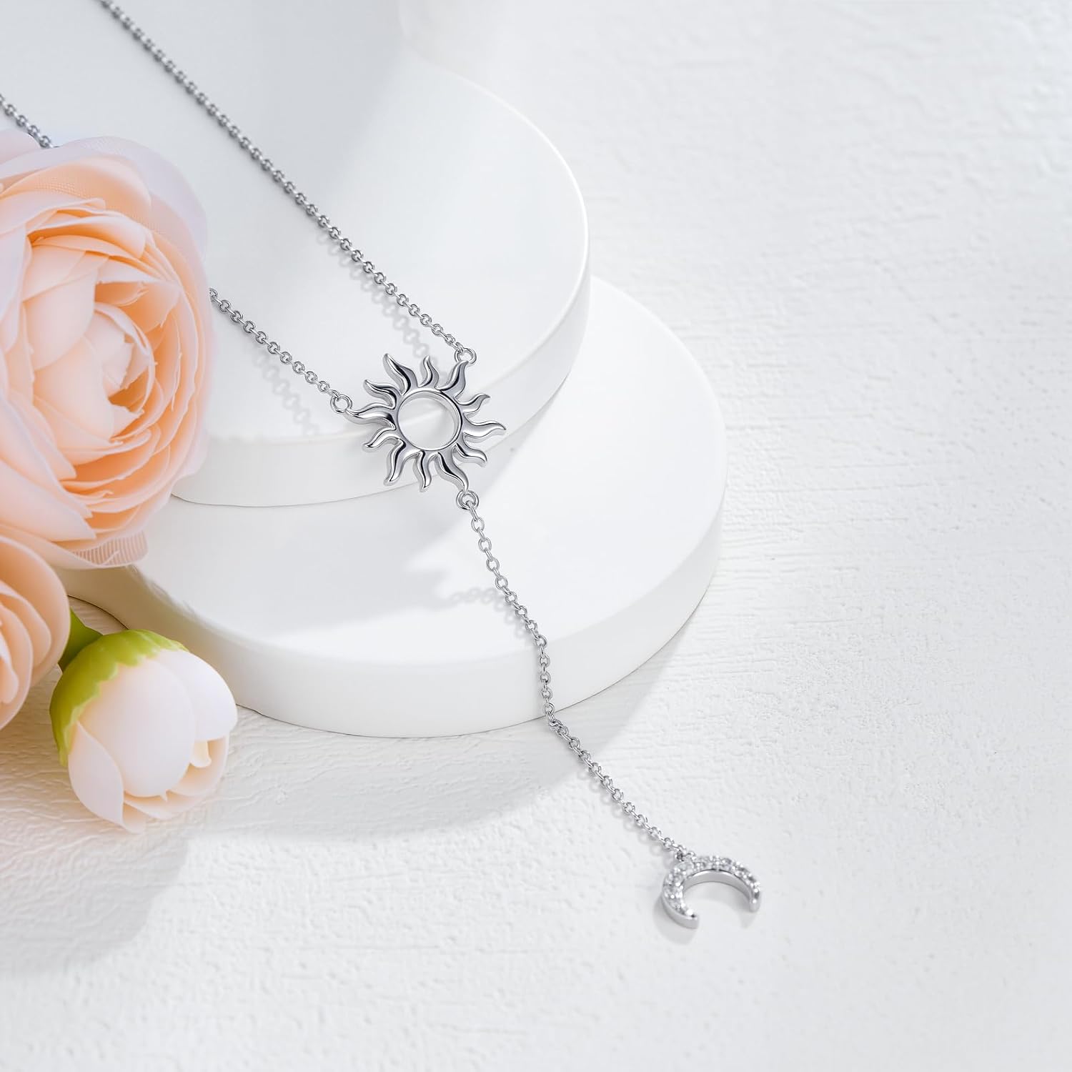 Diamond Sun Moon Y Necklace for Women 925 Sterling Silver Lariat Long Necklaces with Lab Grown Diamond Jewelry Gift for Birthday - Image 2