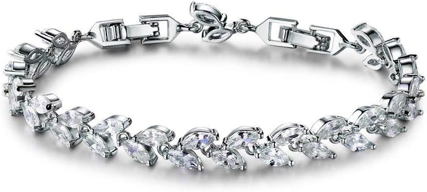 LILY TREACY CZ Tennis Bracelet Simulated Diamond Marquise Cut leaf white 6.8"- 8" extension extra long Bridal