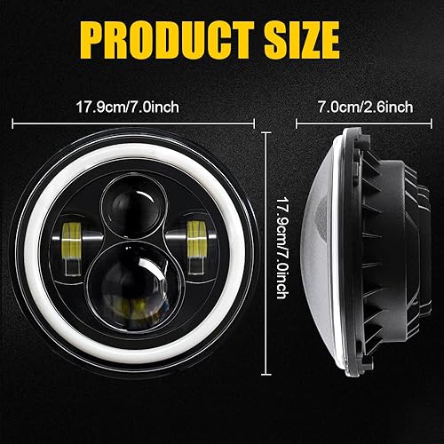 Miniatura 3 de Faros delanteros LED redondos de 7 pulgadas, H6024, faros delanteros con halo de 7 pulgadas, faros negros 6000 K3500 K DRL de haz sellado alto y