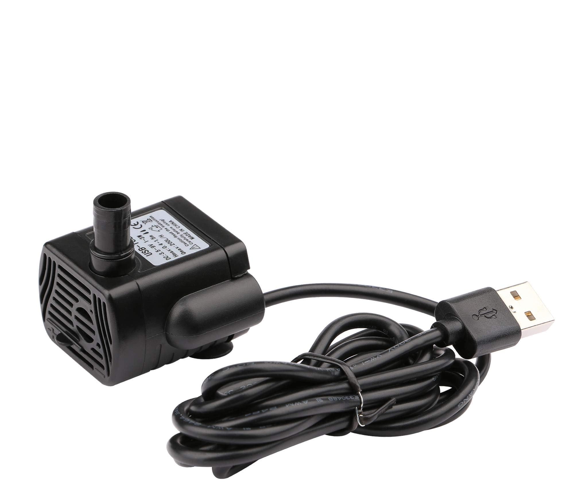 Driew 3W DC 3.5-8V USB Water Pump with Power Cord, Solar Mini Submersible,Brushless,Waterproof (1, Black)