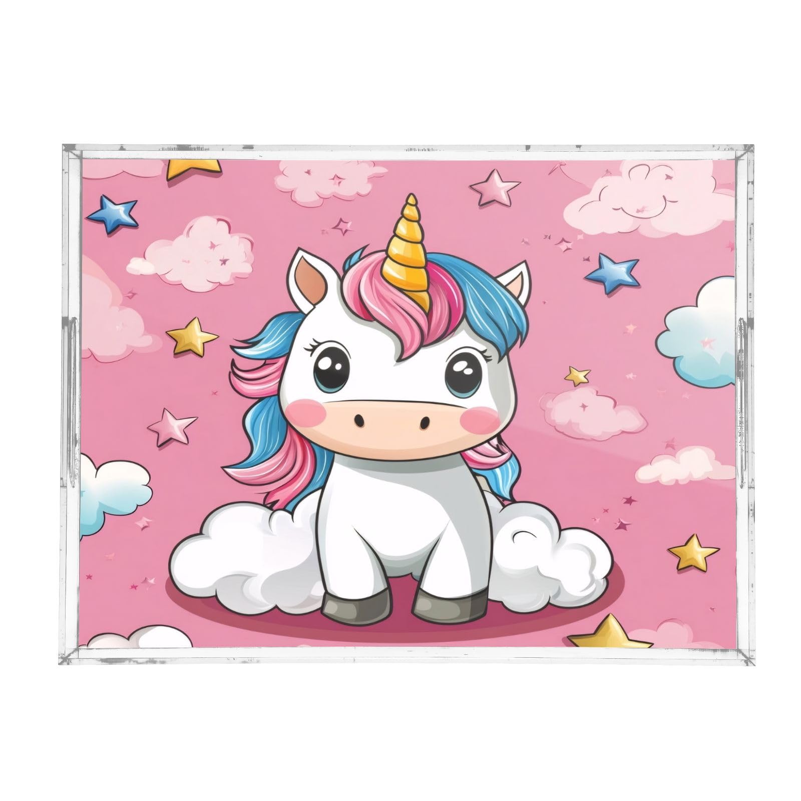 Msyxl Cute Cartoon Horse Serving Tray for Coffee Table, Decorative Acrylic Tray Cute Cartoon Horse Tray with with Handles for Breakfast, Ottoman, Countertop, 12x16 in