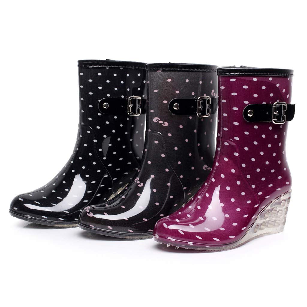 Bottes en caoutchouc pour femme - Avec talon - Bottes de pluie imperméables - Bottes de pluie mi-hautes - Bottes de pluie - Bottes de jardin - Bottes de pêche