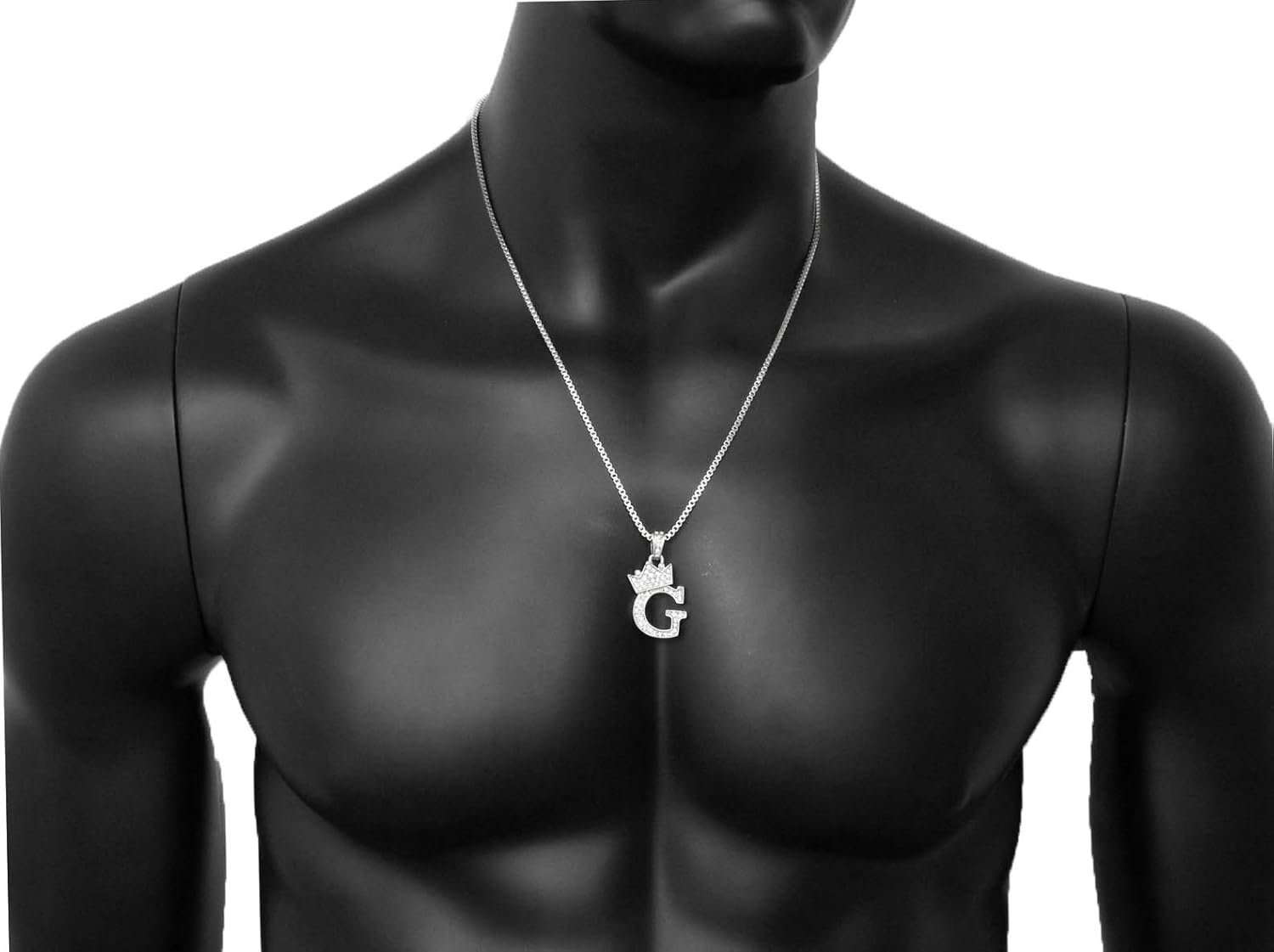 Fashion 21 Unisex Small Size Pave Initial Alphabet Letter Pendant 24" Box Chain Necklace & Earring Set (G Set/Silver)