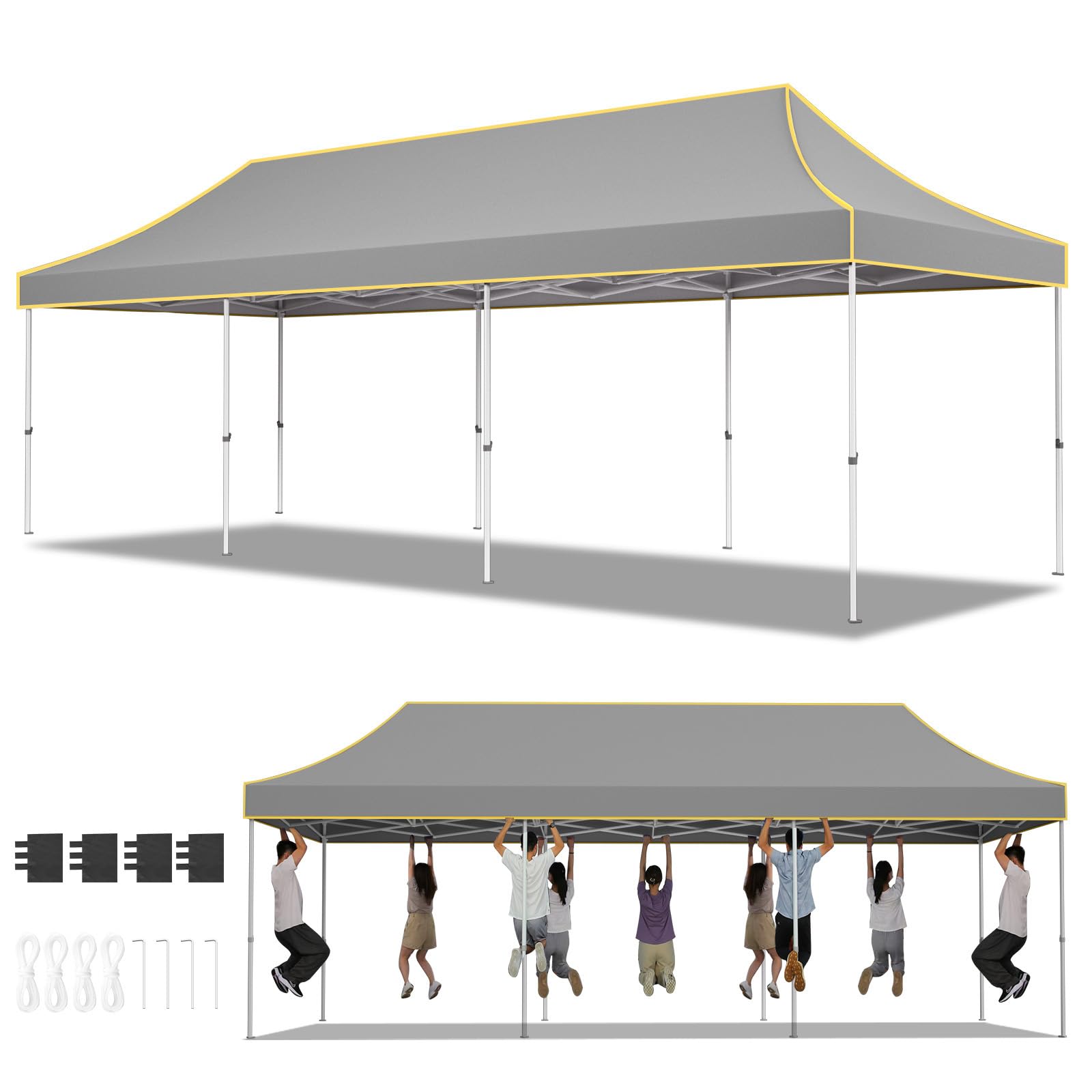 Photo 1 of Hoteel 10x30 Pop Up Canopy Heavy Duty Without Sidewall, Waterproof Outdoor Event Tents, Easy Set-up Instant Tent with Hand Bag, Rope & Nail, Hexagonal Leg (1-Year Warranty,Upgrade)
