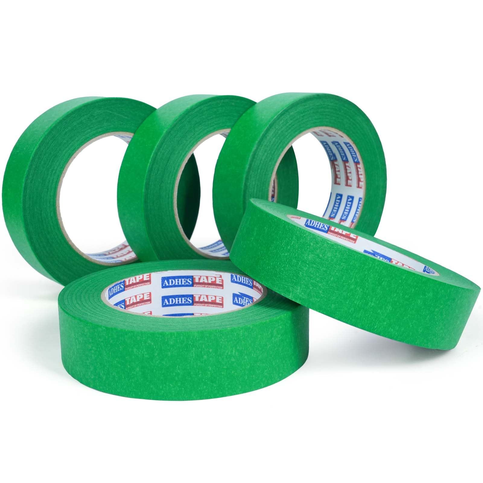 ADHES Green Masking Tape, 5 Rolls 30mm x 50m UV Resistant No Residue Painters Tape, Multi-Surface Artist Paint Tape for Walls Multi Surface Use