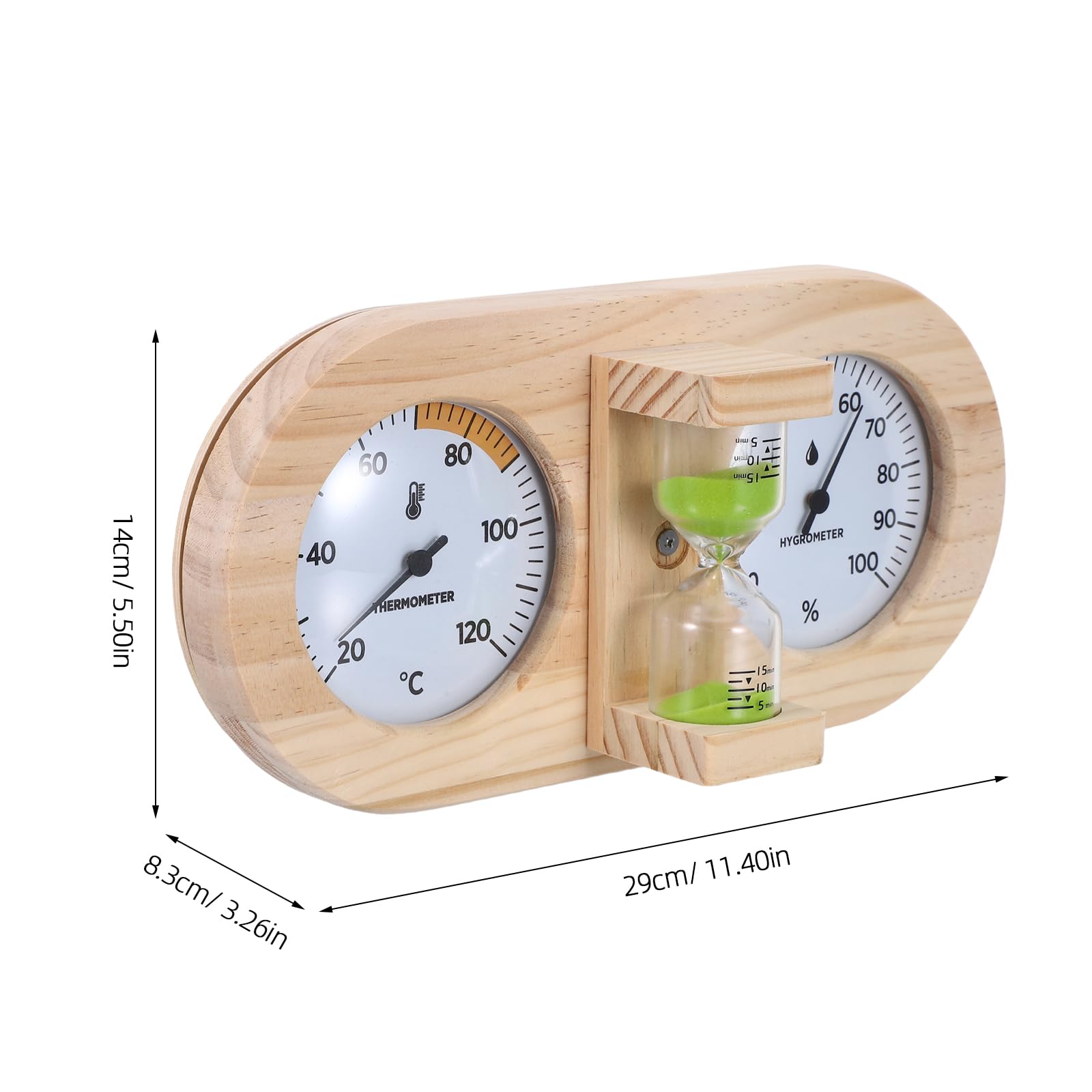 GALPADA Sauna Thermometer Hygrometer Holz 3 in 1 Analog mit Sanduhr 15 Minuten Timer Saunazubehör für Spa und Heim