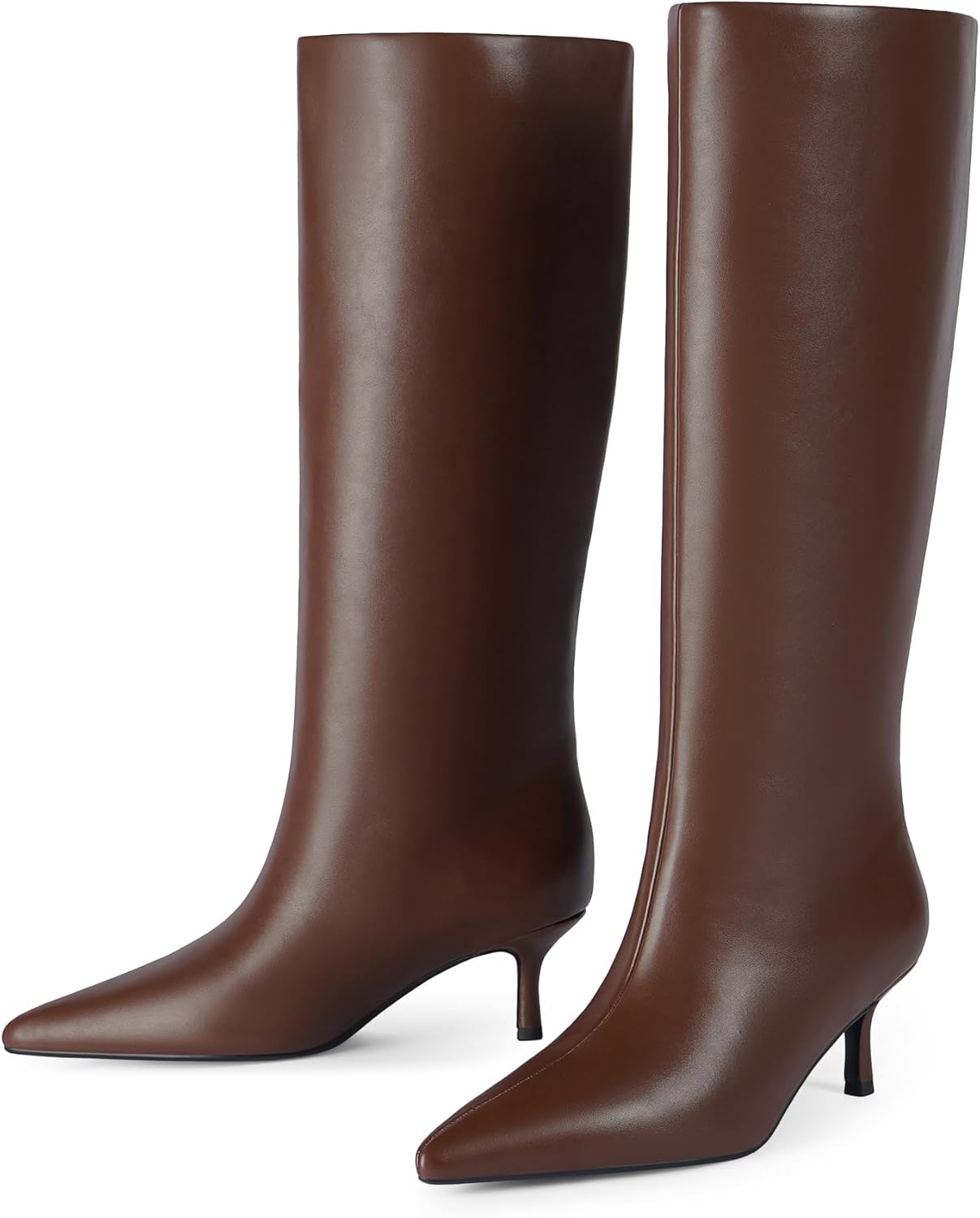 Modatope Brown Boots for Women Knee High Boots Kitten Low Heels Pointed Toe Tall Boot for Women Size 8.5 - Image 3