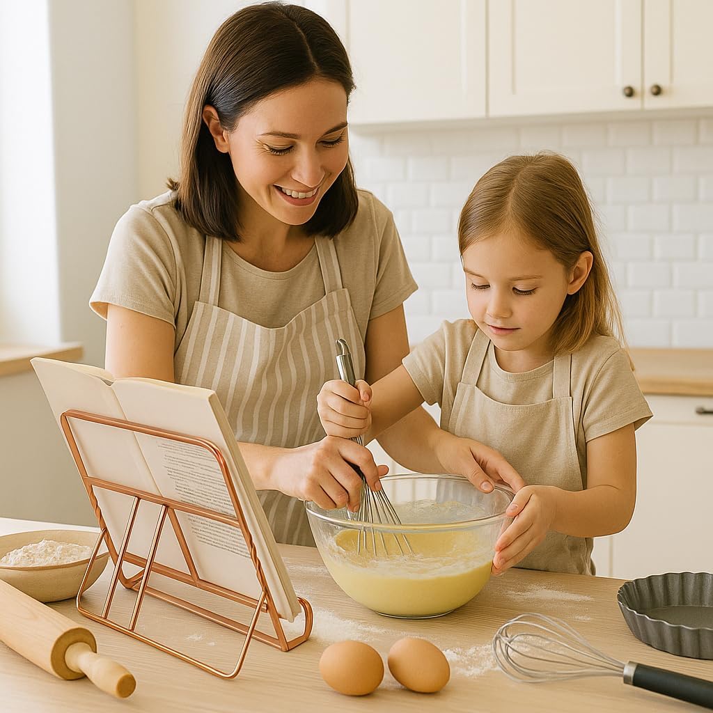 Creative Home Copper Plated Metal Cookbook Stand 10" W × 8.5" H | Premium Metal Base with Rose‑Gold Wire Frame for Recipes, Tablets and Books | Stylish Gift and Kitchen Accent