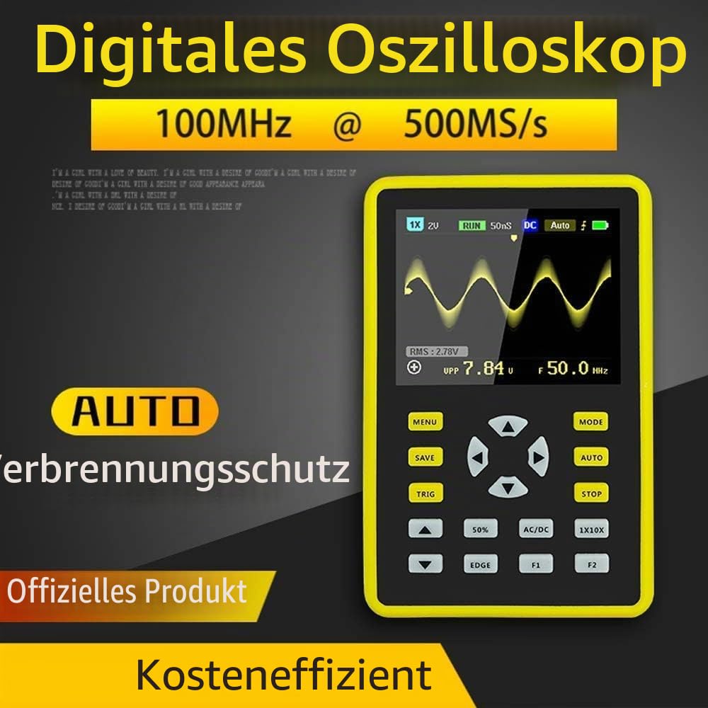 digitales Mini-Oszilloskop 2,4 "LCD-Bildschirm, tragbar, mit 100 MHz Bandbreite und 500 MS/s Abtastrate