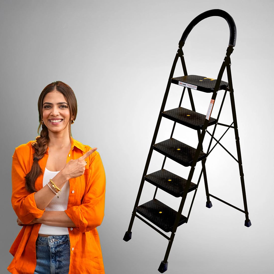 ProHome 5 Step Steel Eco Ladder for Home with Anti Skid Shoes Steel Ladder with Platform, 5-Years Warenty (Jet Black)-image-38
