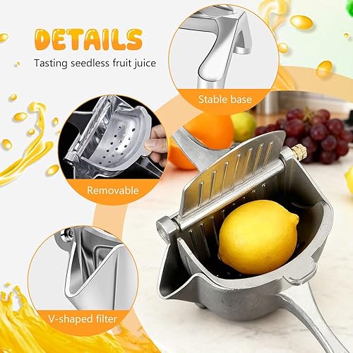 Miniatura 4 de Extractor de jugo de fruta fresca de aleación de aluminio, exprimidor de jugo de limón de mano resistente, fácil de usar, extracción eficiente de